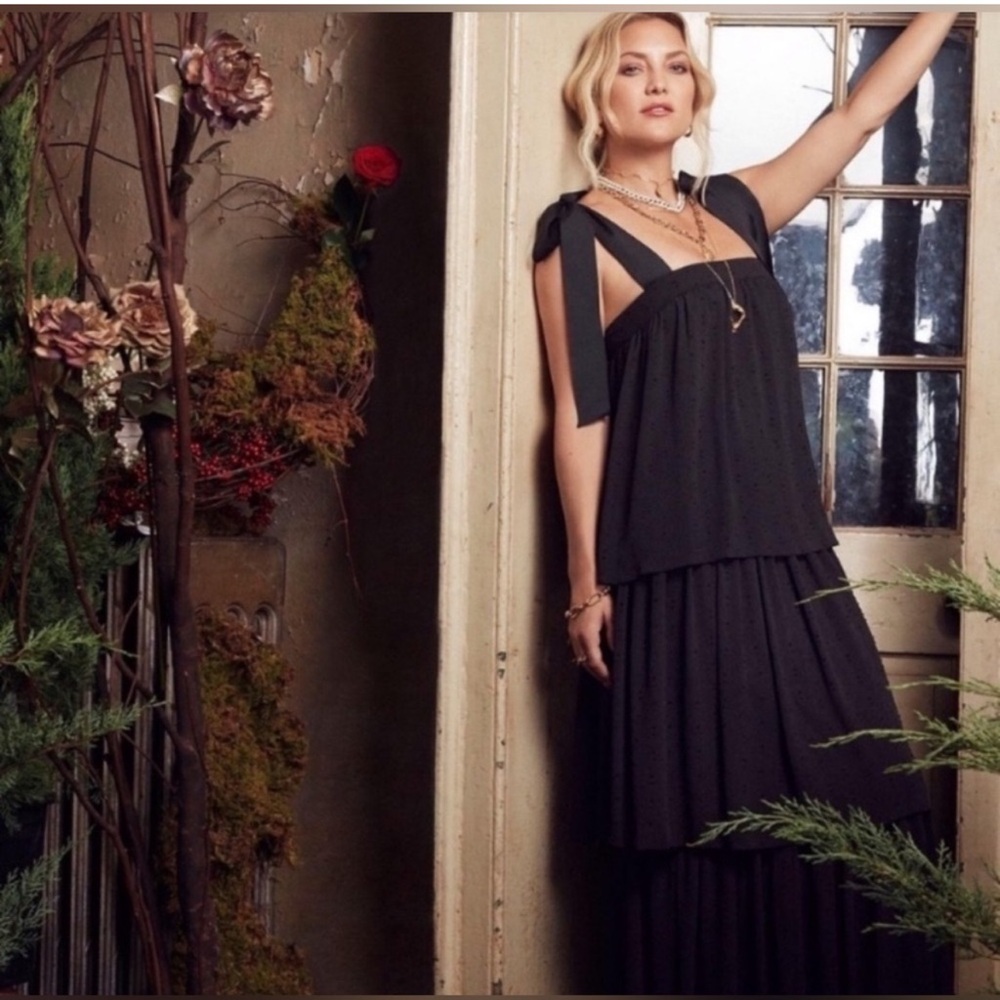 Happy Nature Black Maxi Layered Dress Full Length XXS NWT